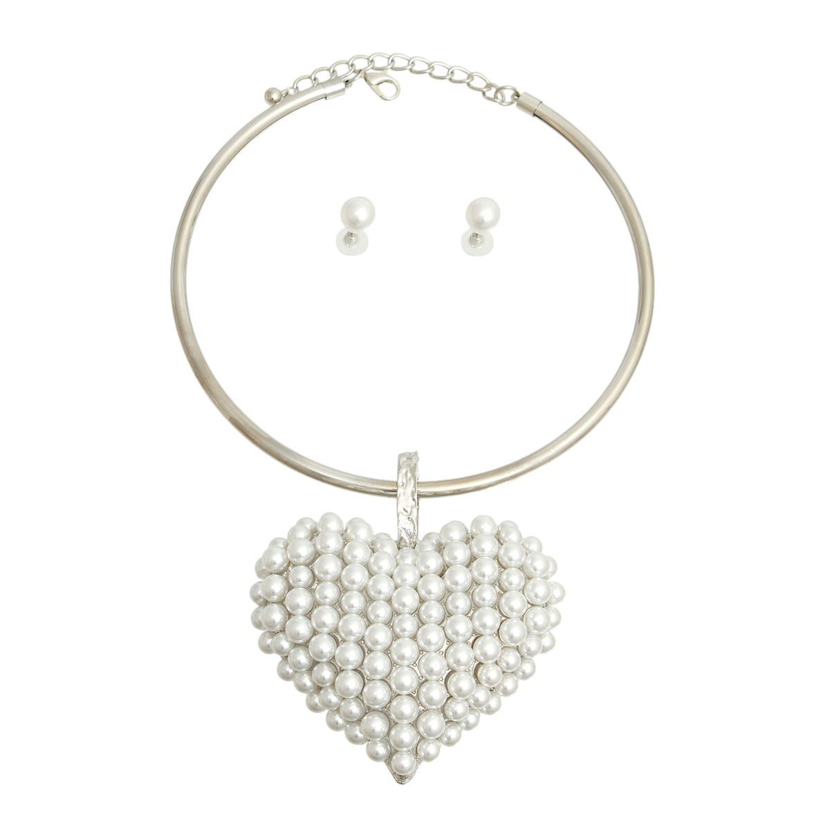 Silver Collar XL White Heart Set