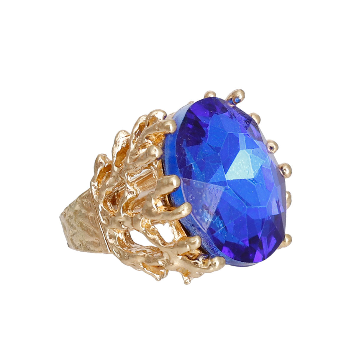 Royal Blue Crystal Gold Branch Ring
