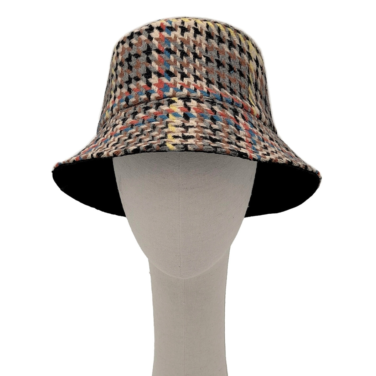 Beige Houndstooth Topstitch Bucket Hat