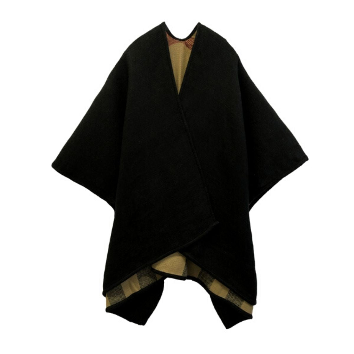 Camel Plaid Reversible Ruana