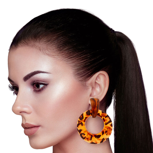 Brown Leopard Circle Earrings