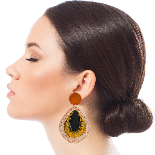Embroidered Yellow Teardrop Earrings