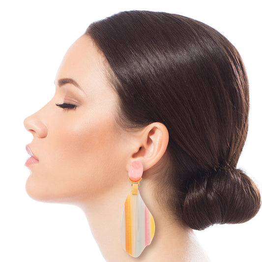 Pink Striped Resin Organic Earrings