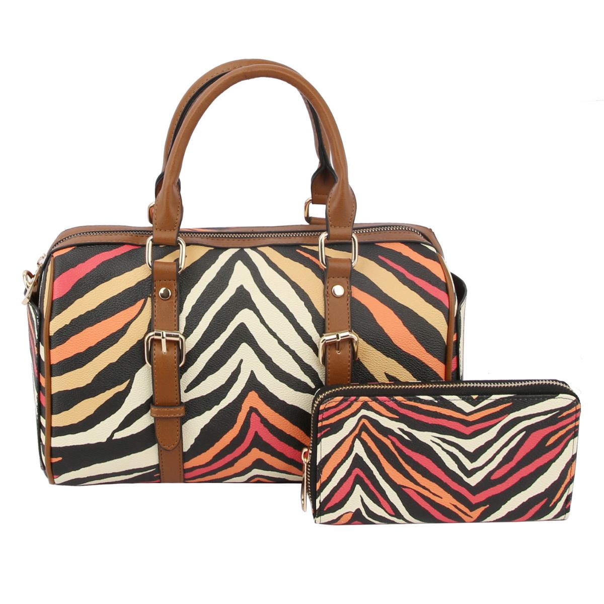 Red Zebra Print Dome Satchel Bag Set