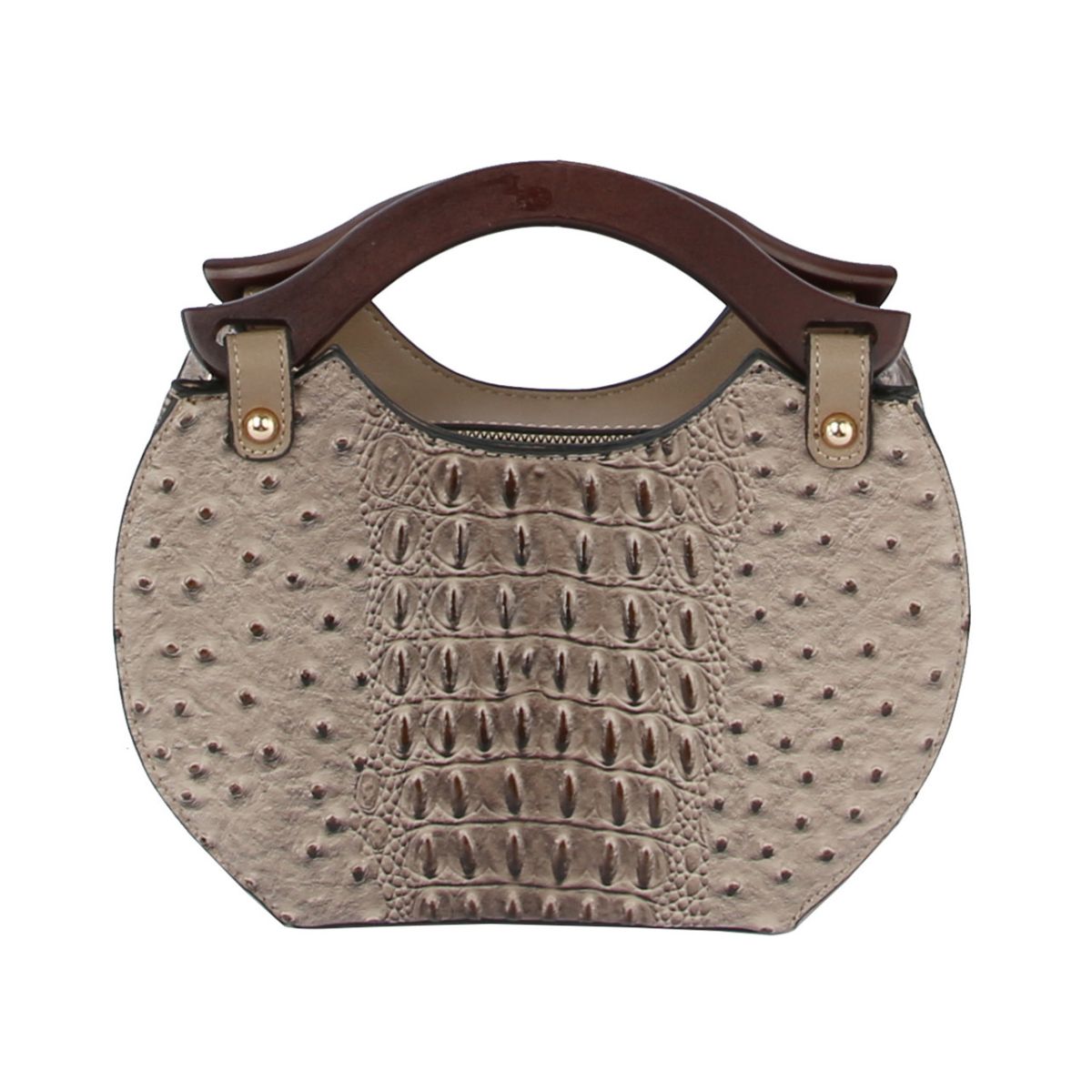 Taupe Round Wooden Handle Handbag