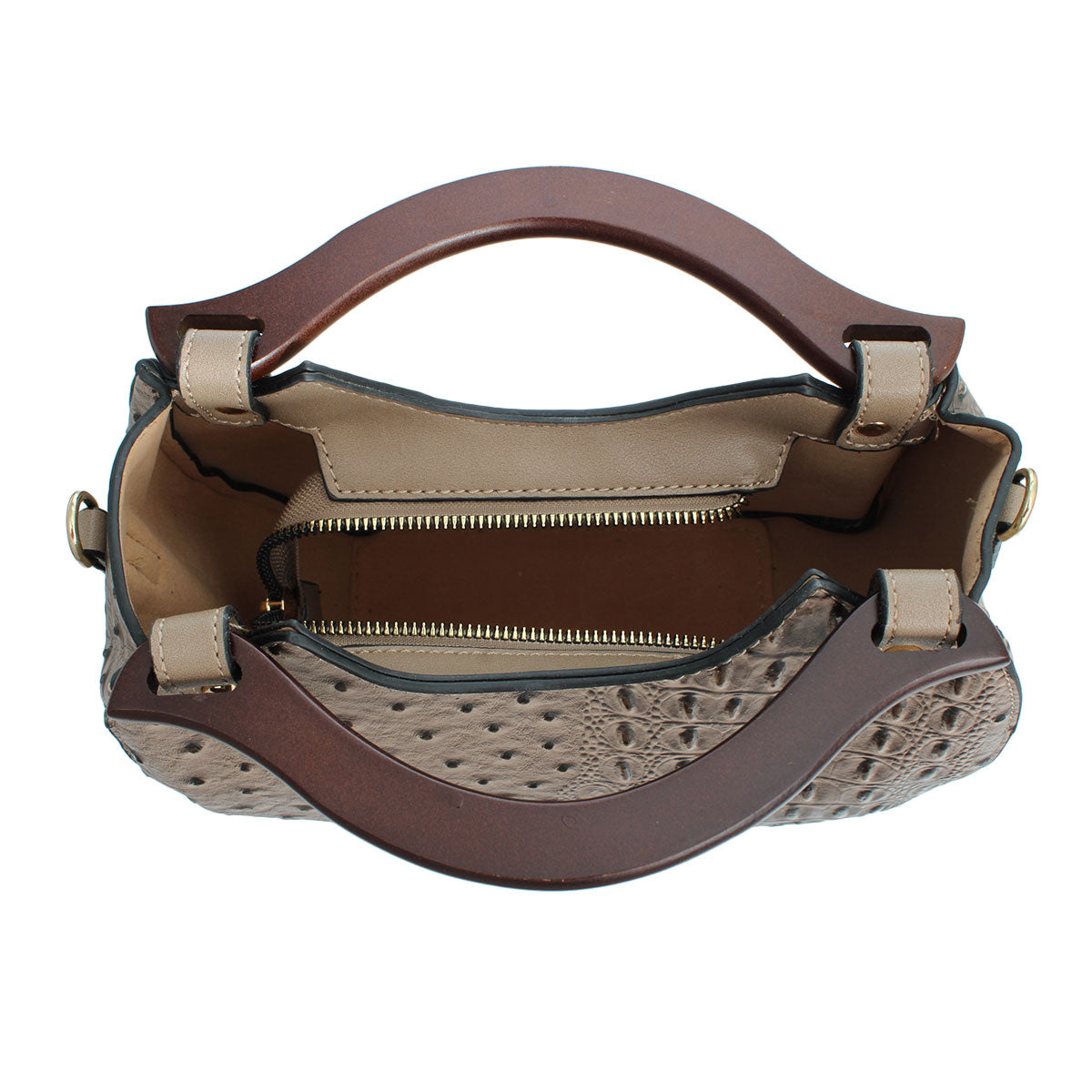 Taupe Round Wooden Handle Handbag