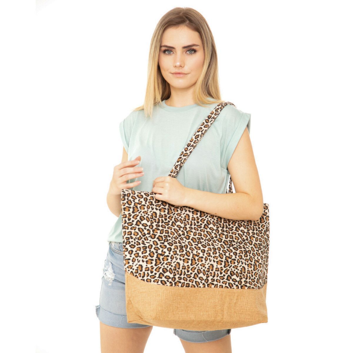 Brown Leopard Jute Tote