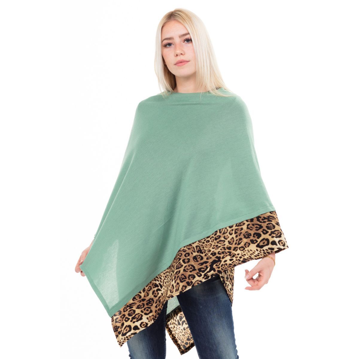 Teal Leopard Lightweight Pointed Poncho