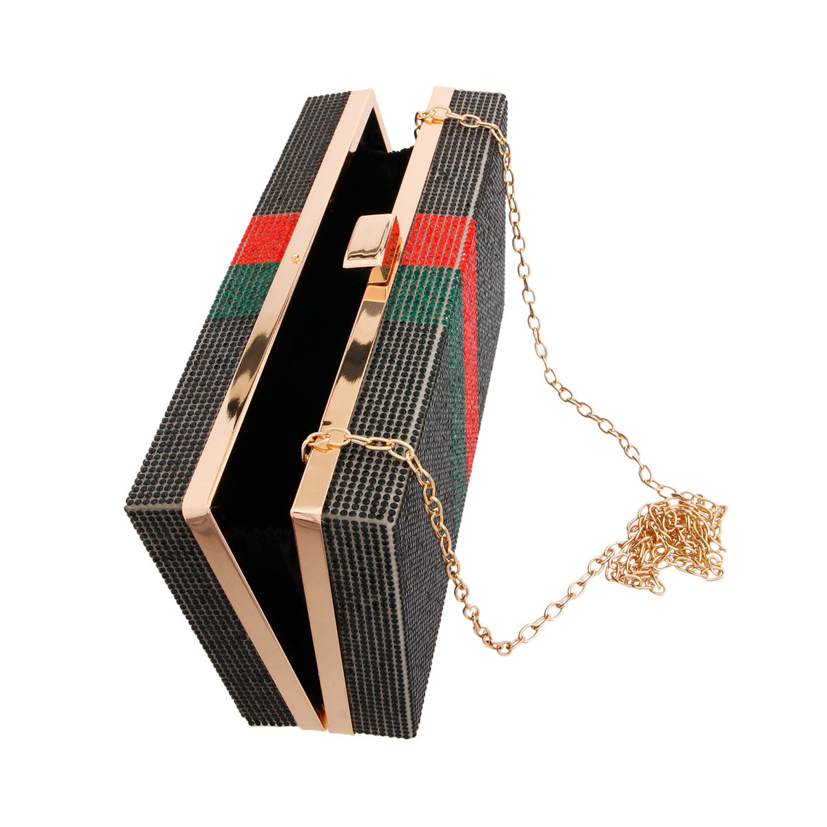 Black Red Green Stripe Hardcase Clutch