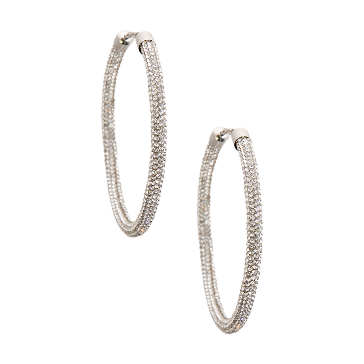 Silver Rhinestone Tube Hoops
