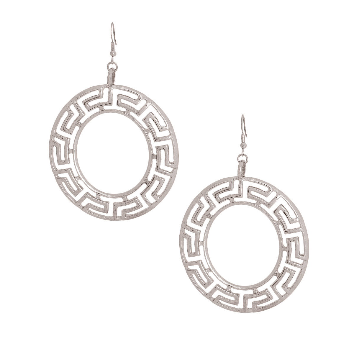 Silver Greek Ring Fish Hook Earrings