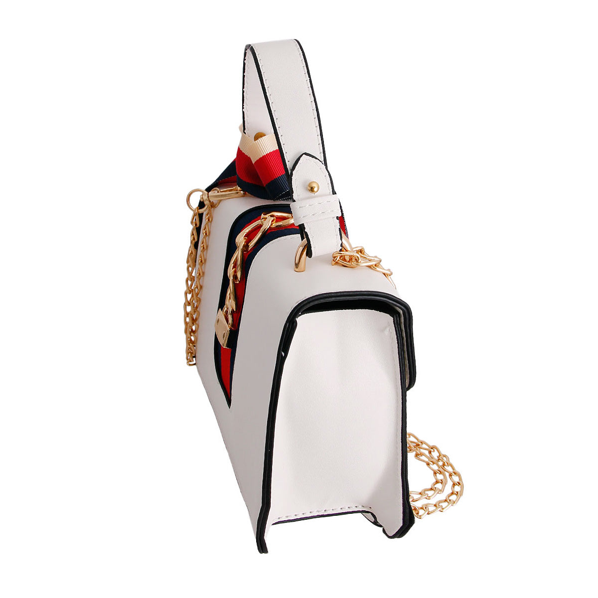 White Designer Stripe Ribbon Satchel