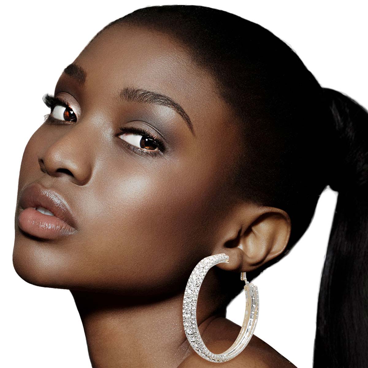 Silver Crystal 3 Row Hoops