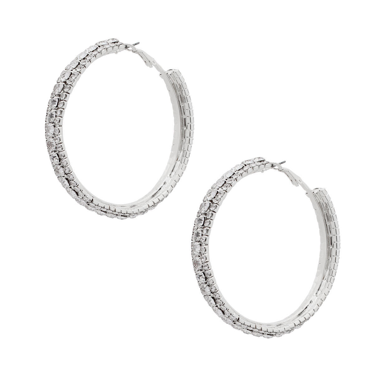 Silver Crystal 3 Row Hoops