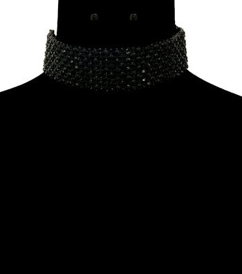 Black Stoned Metal Choker Set