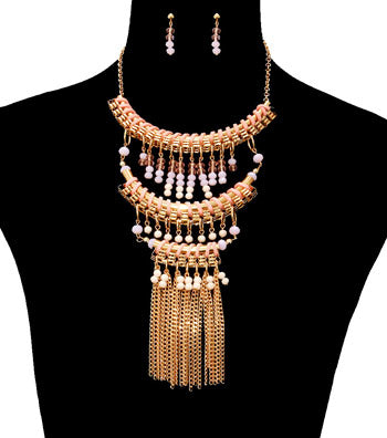 Beads and Chain Drop Necklace Set