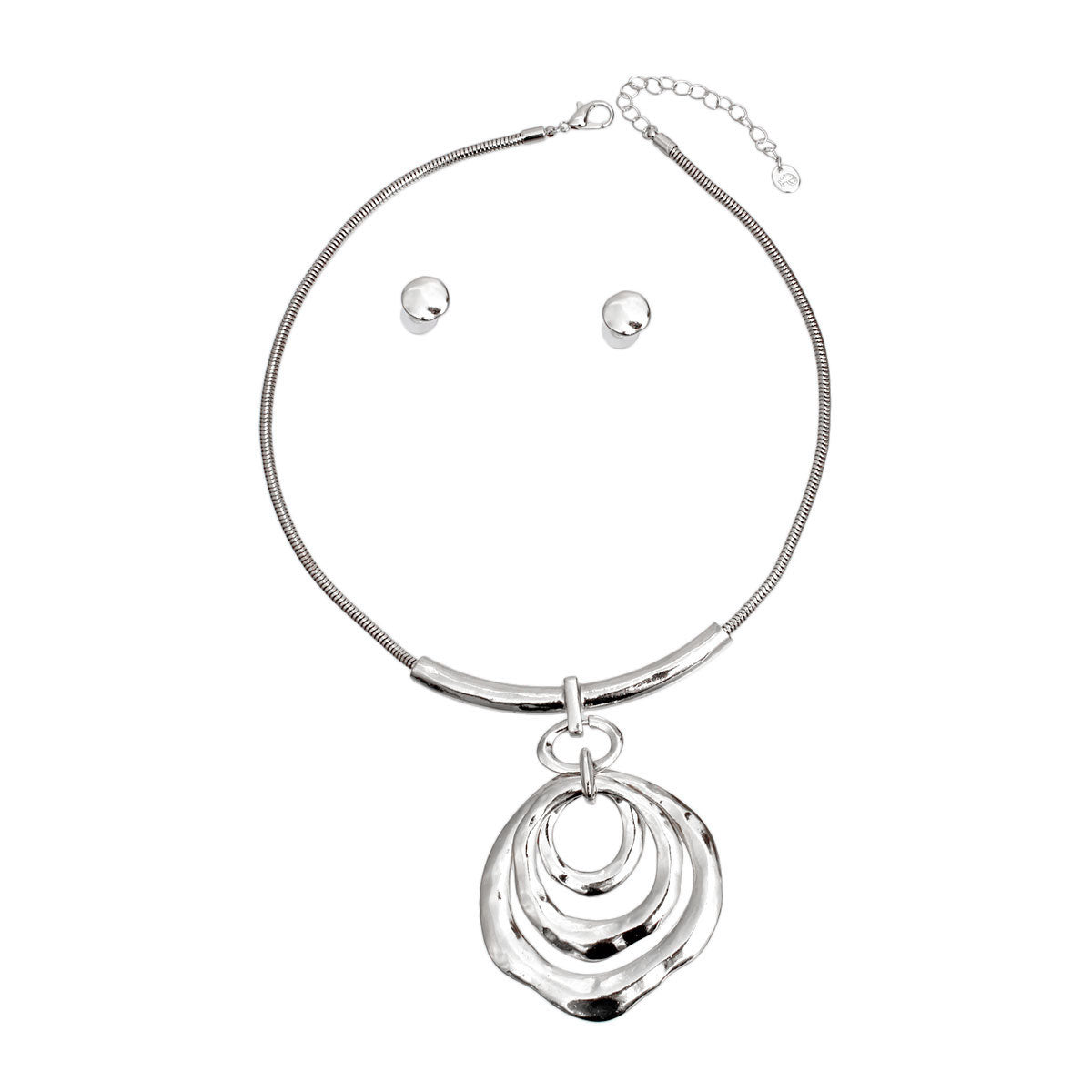 Silver Snake Chain Round Pendant Set