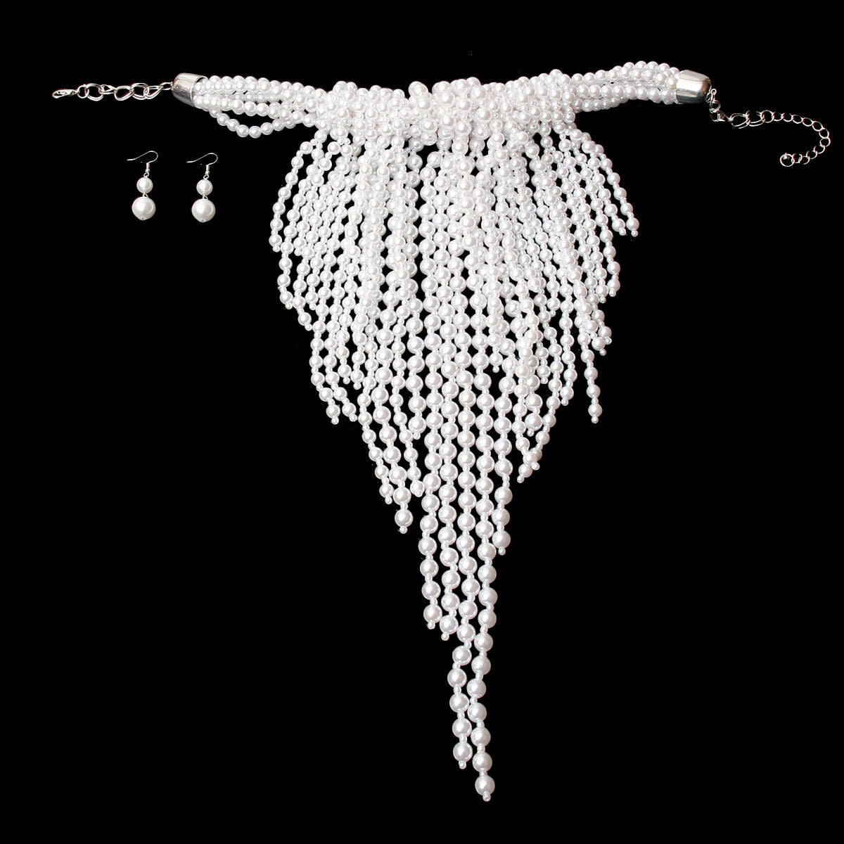 White Clustered Fringe Pearl Set
