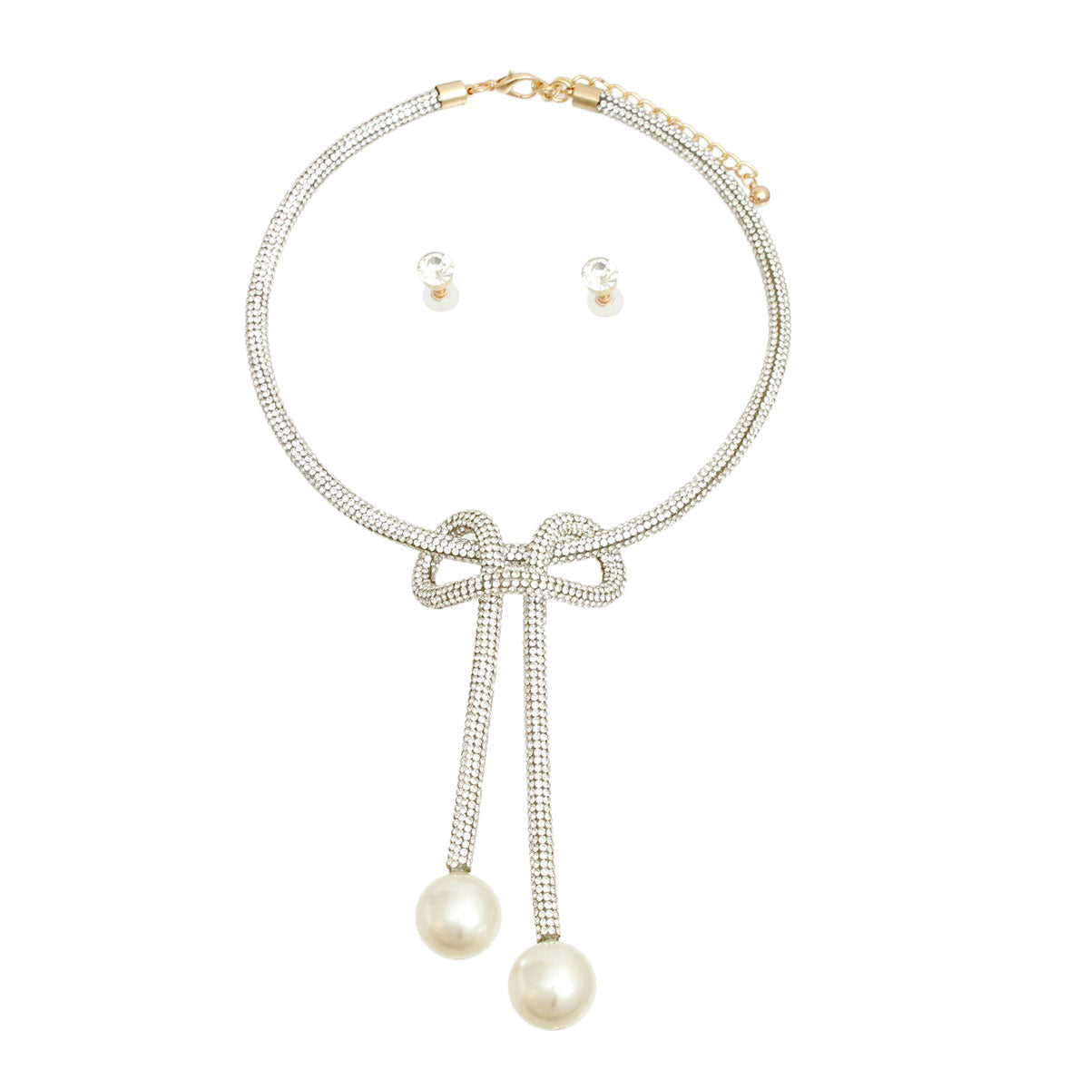 Rhinestone Tube Knotted Pearl Necklace