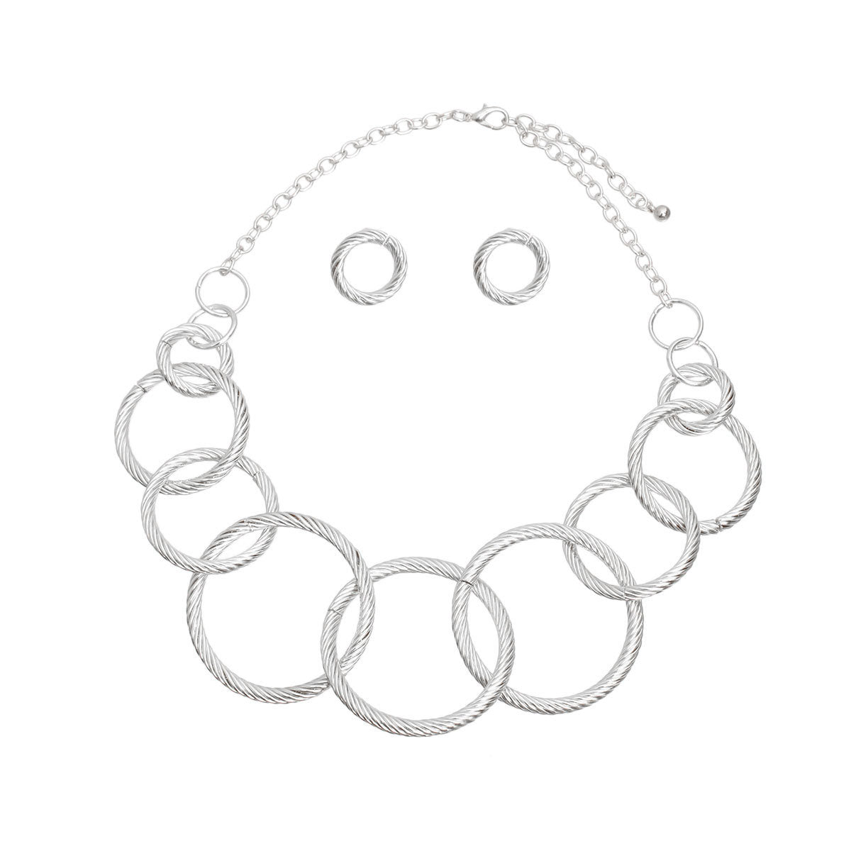 Silver Twisted Ring Necklace Set