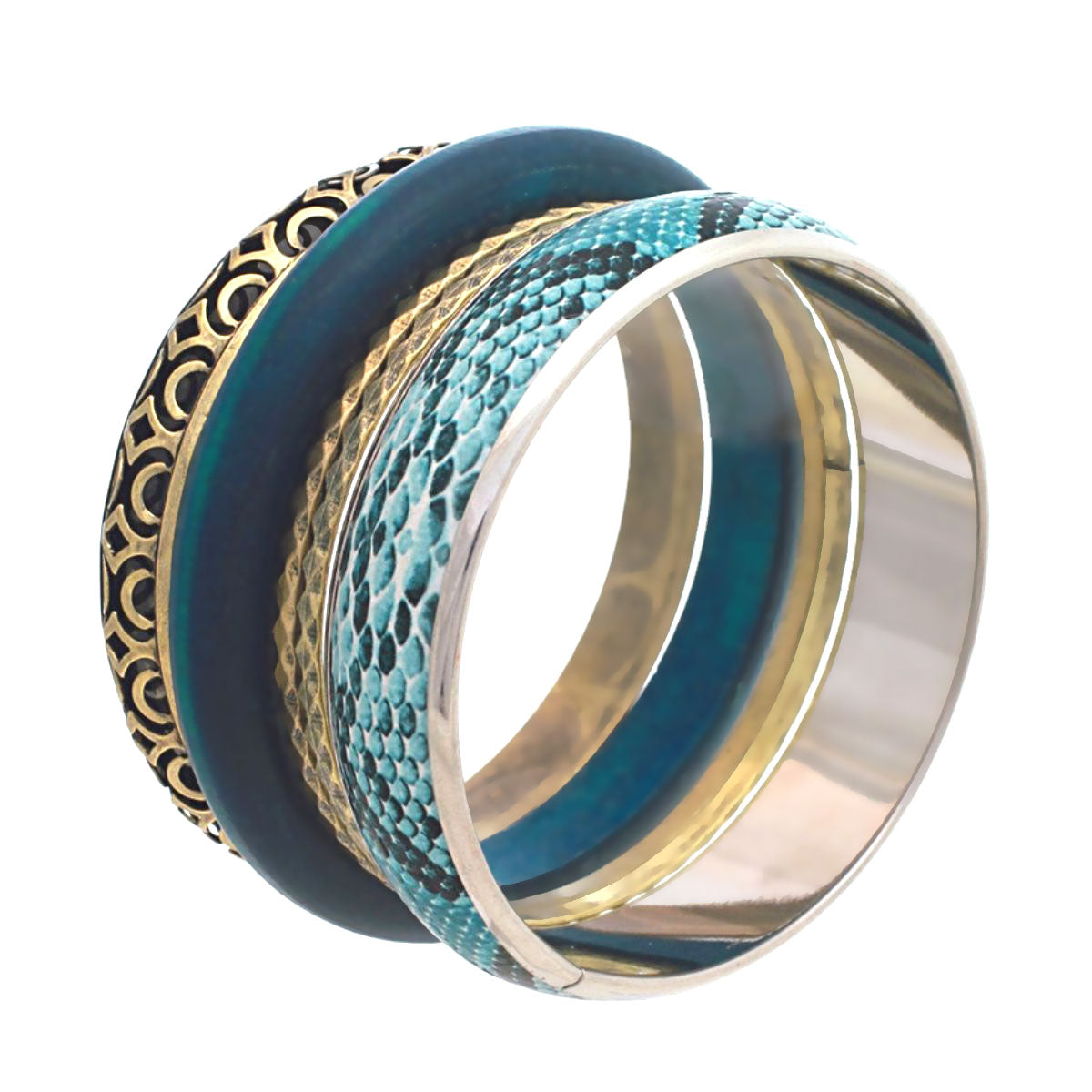 Aqua Snake Skin Bangle Set