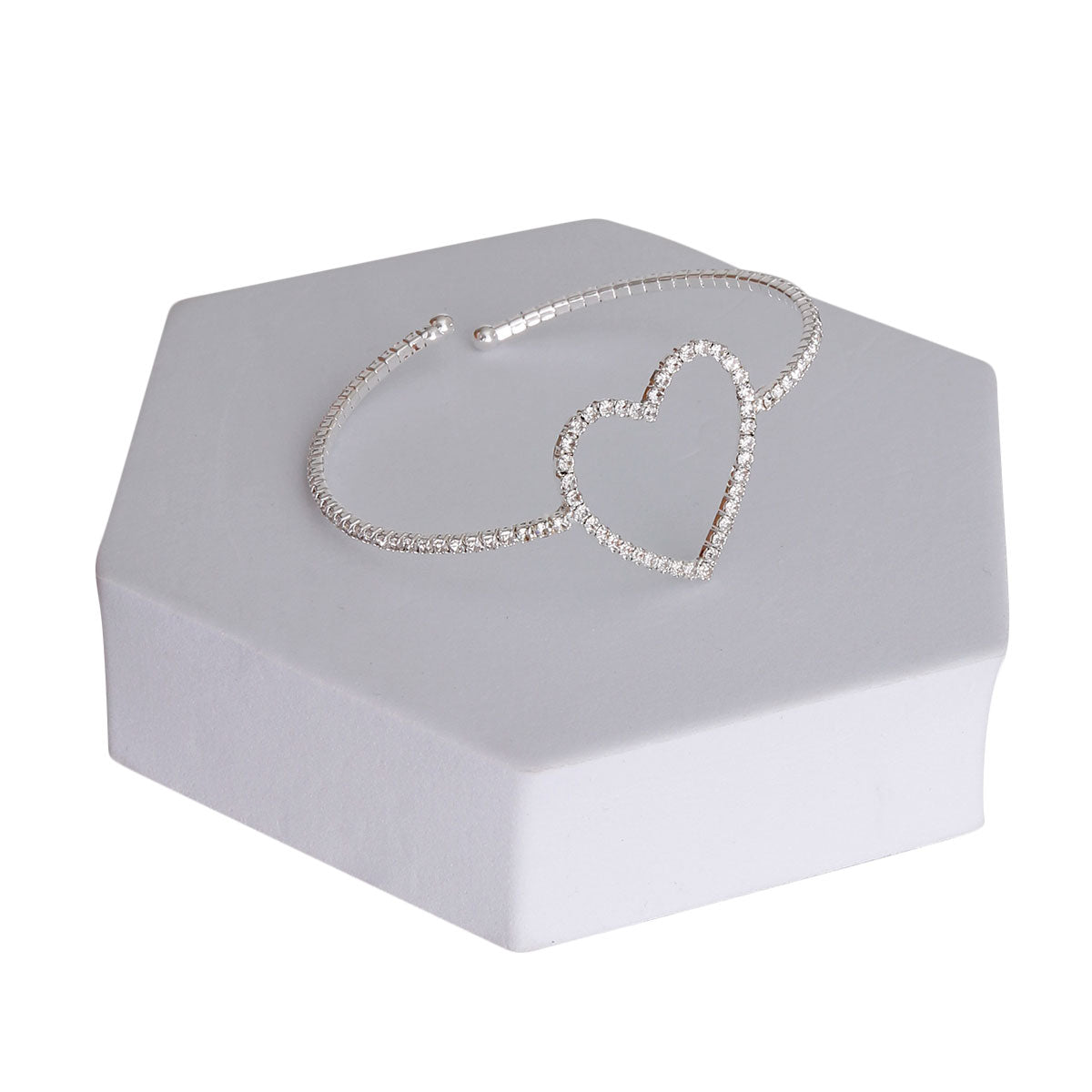 Silver Rhinestone Center Heart Memory Cuff