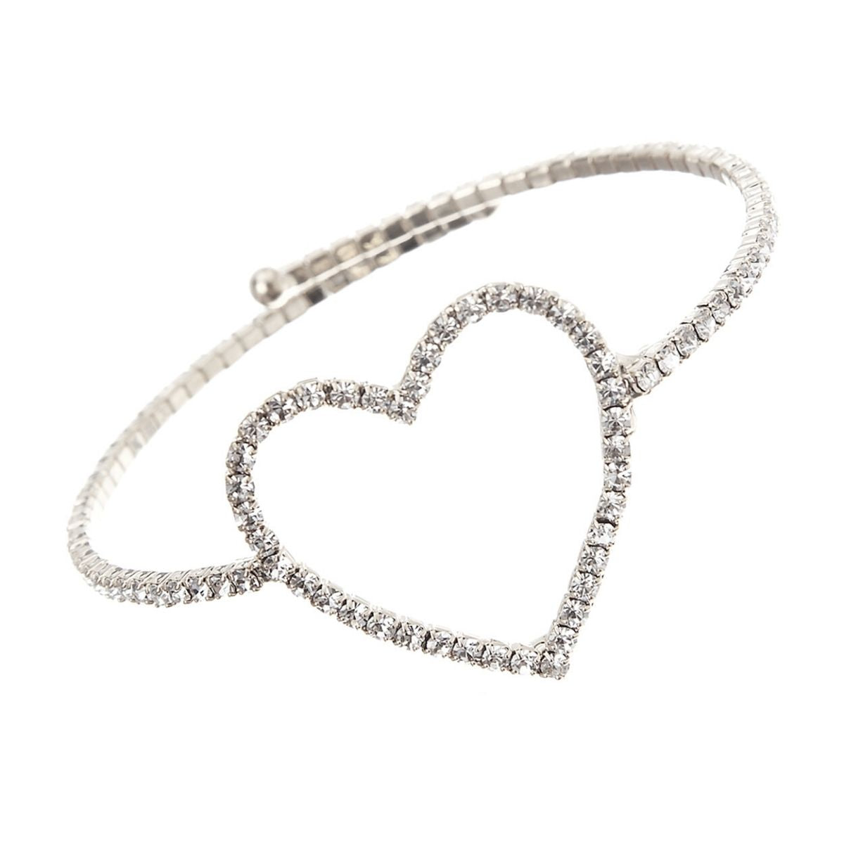 Silver Rhinestone Center Heart Memory Cuff