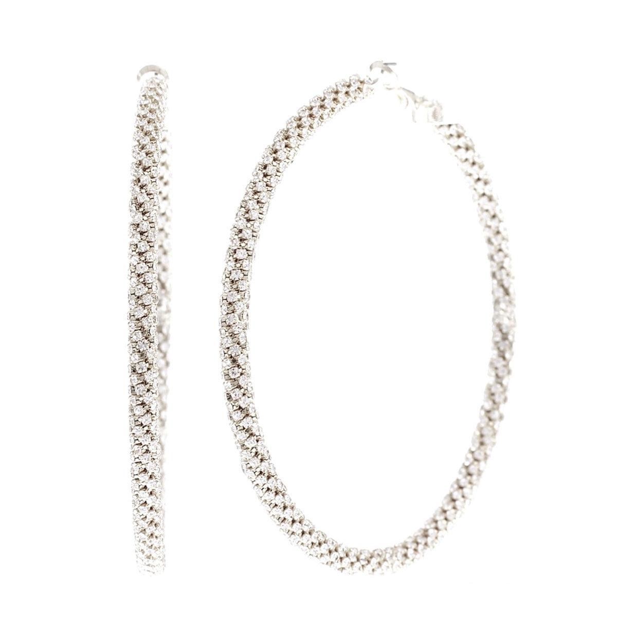 Silver 3.25 in Tube Stone Hoops