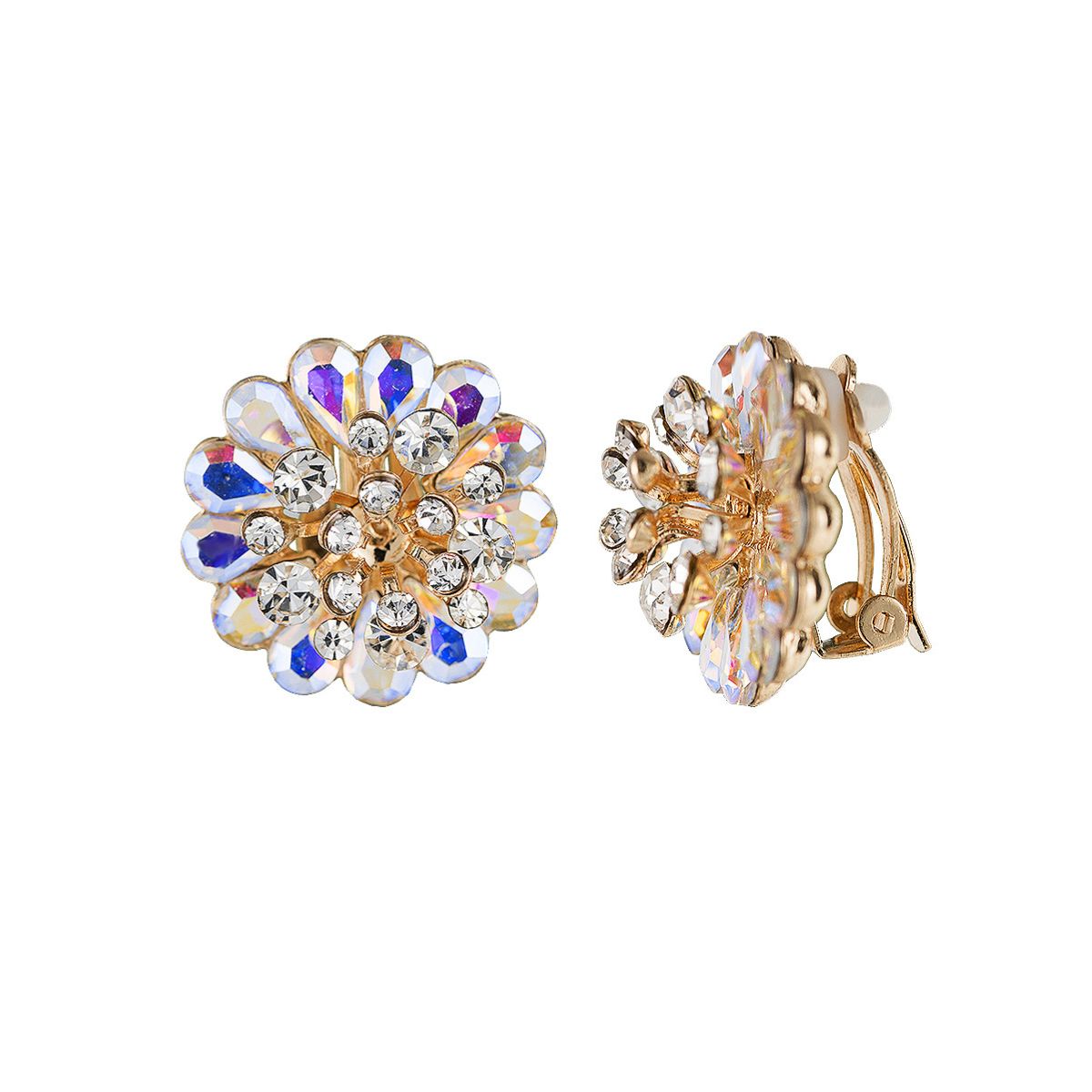 Aurora Borealis Pear Stone Clip Ons