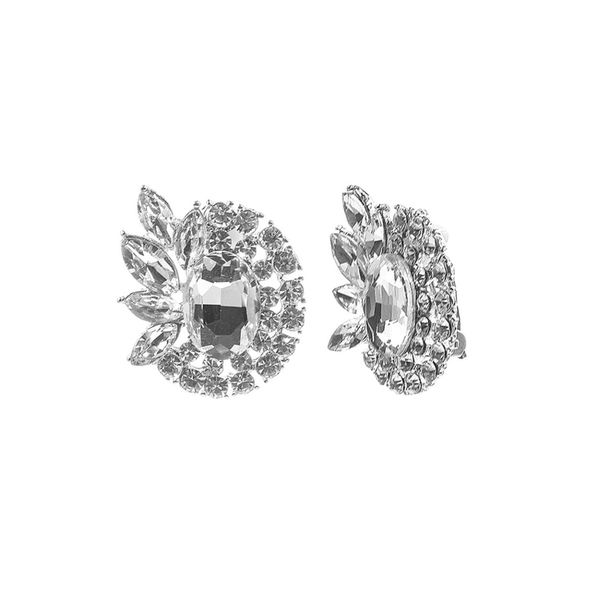 Silver Rhinestone Modern Oval Clip Ons