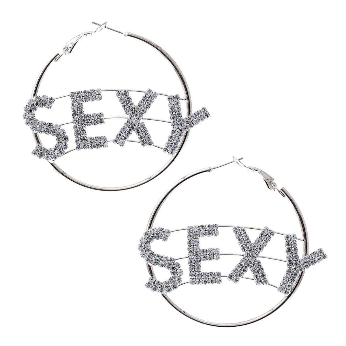 Silver SEXY Rhinestone Hoops