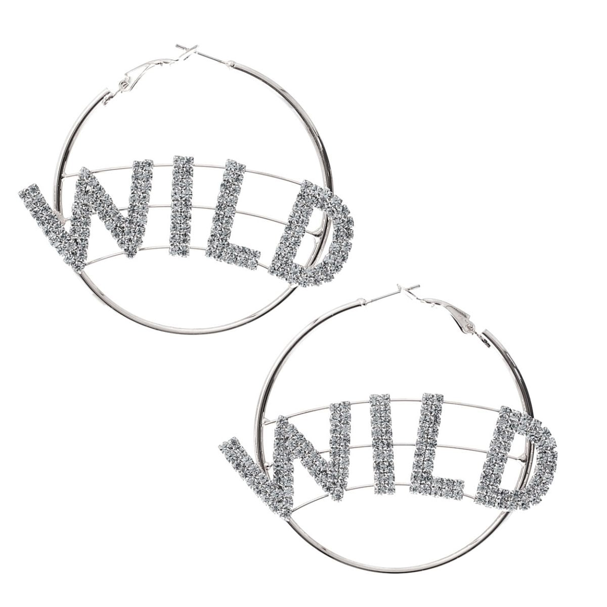 Silver WILD Rhinestone Hoops