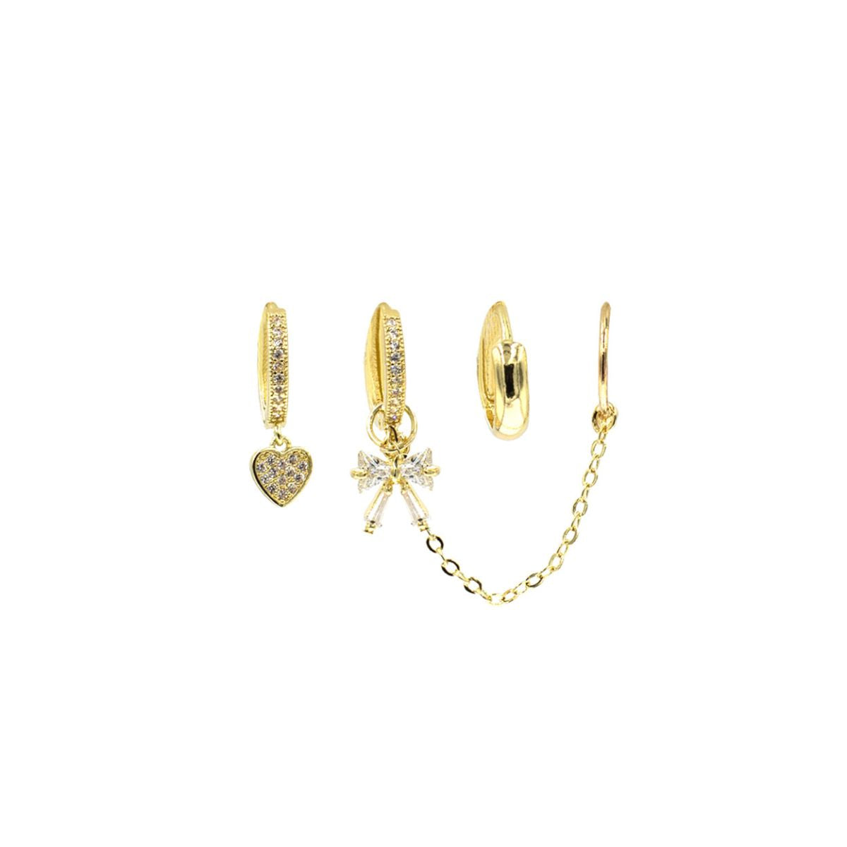 CZ Pave Huggie Hoop Bow Ear Cuff Set