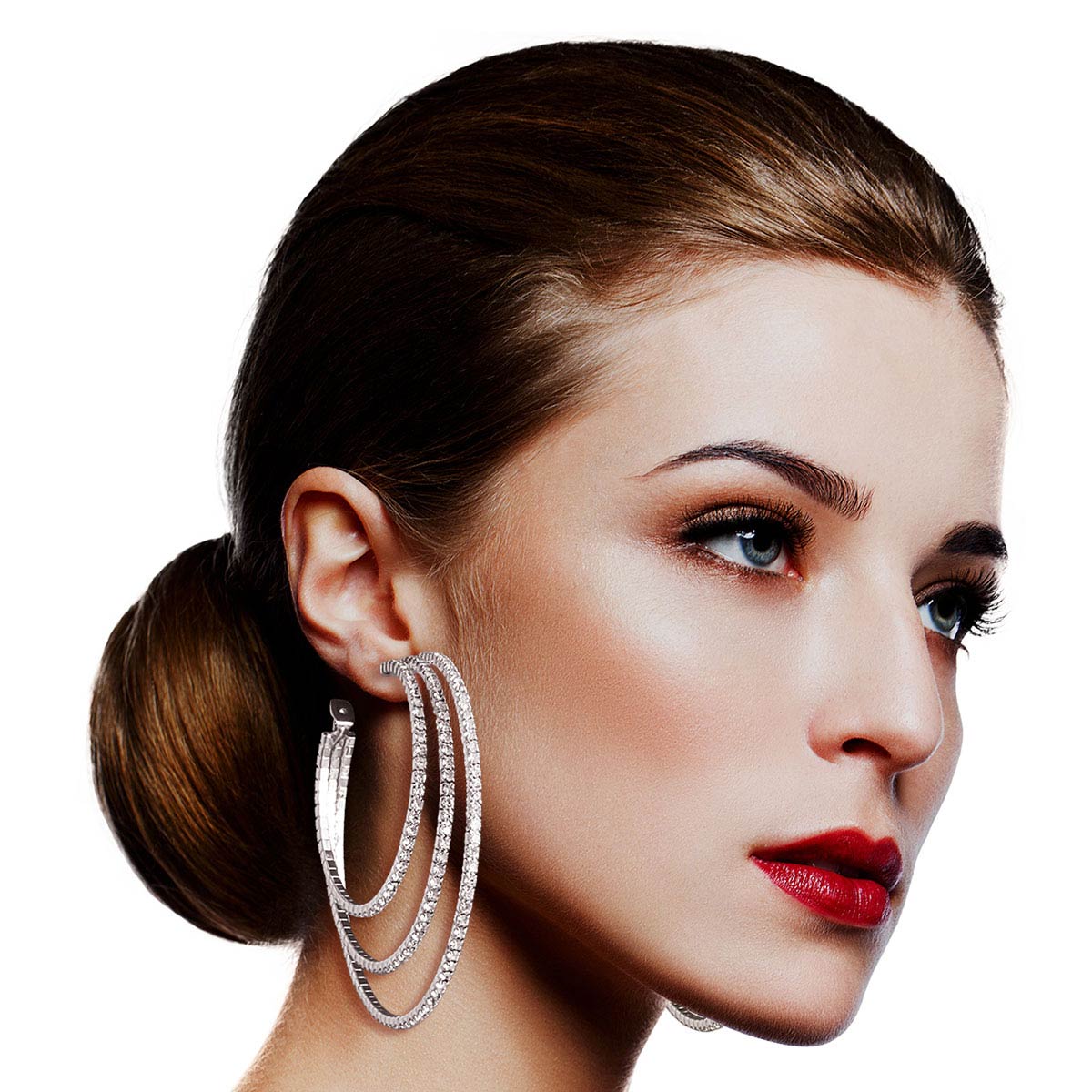 Silver Triple Wire Rhinestone Hoops