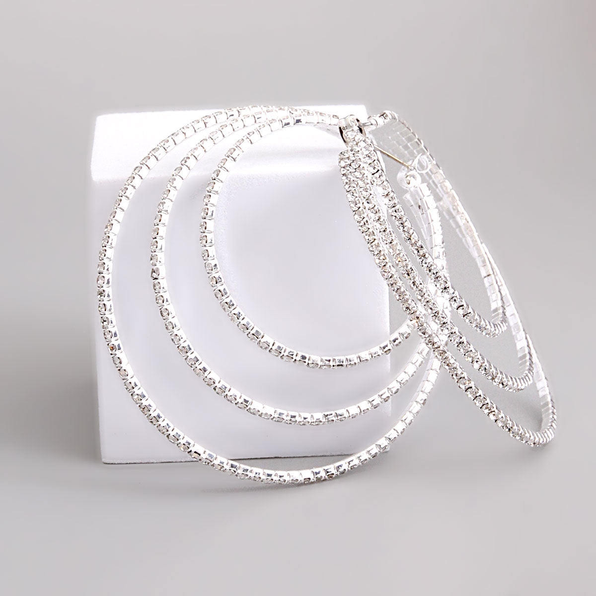 Silver Triple Wire Rhinestone Hoops