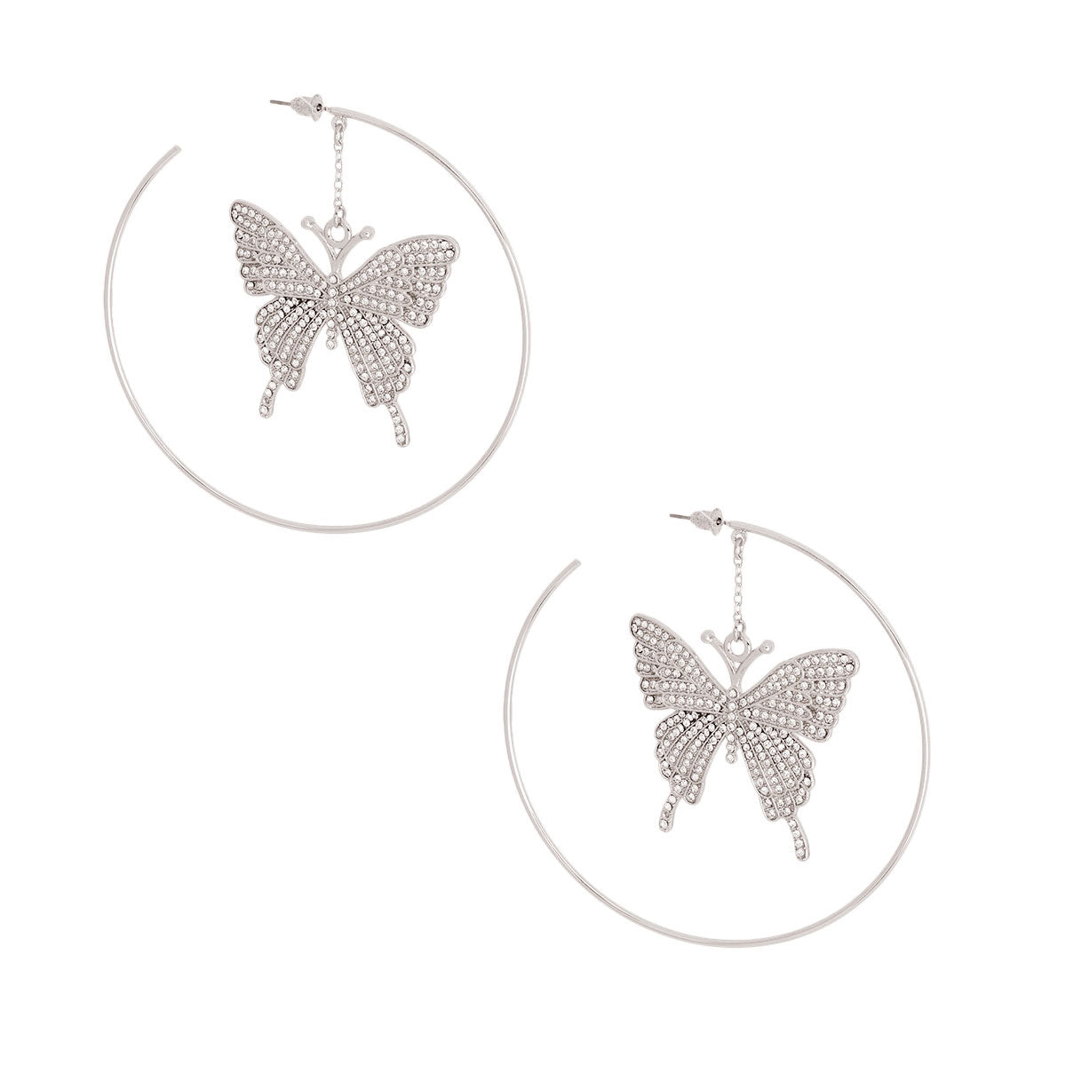 Silver Dangle Butterfly Hoops