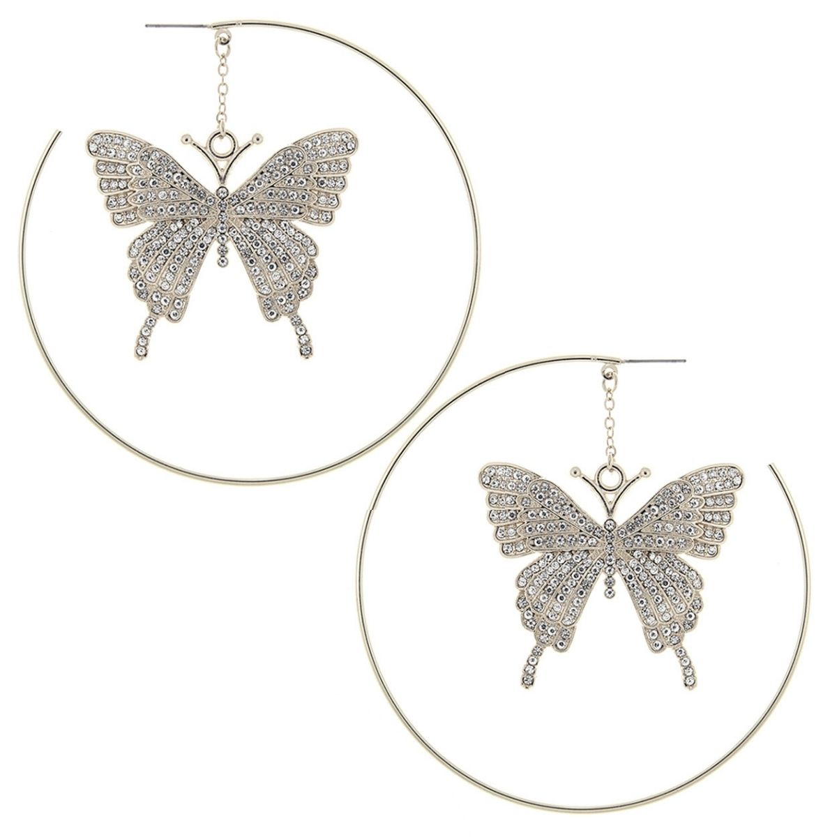 Silver Dangle Butterfly Hoops