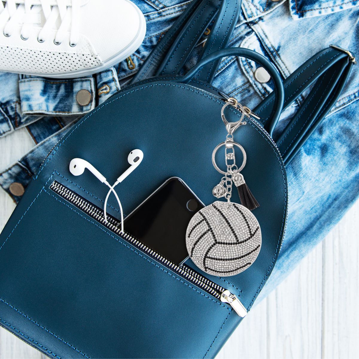 White Volleyball Keychain Bag Charm