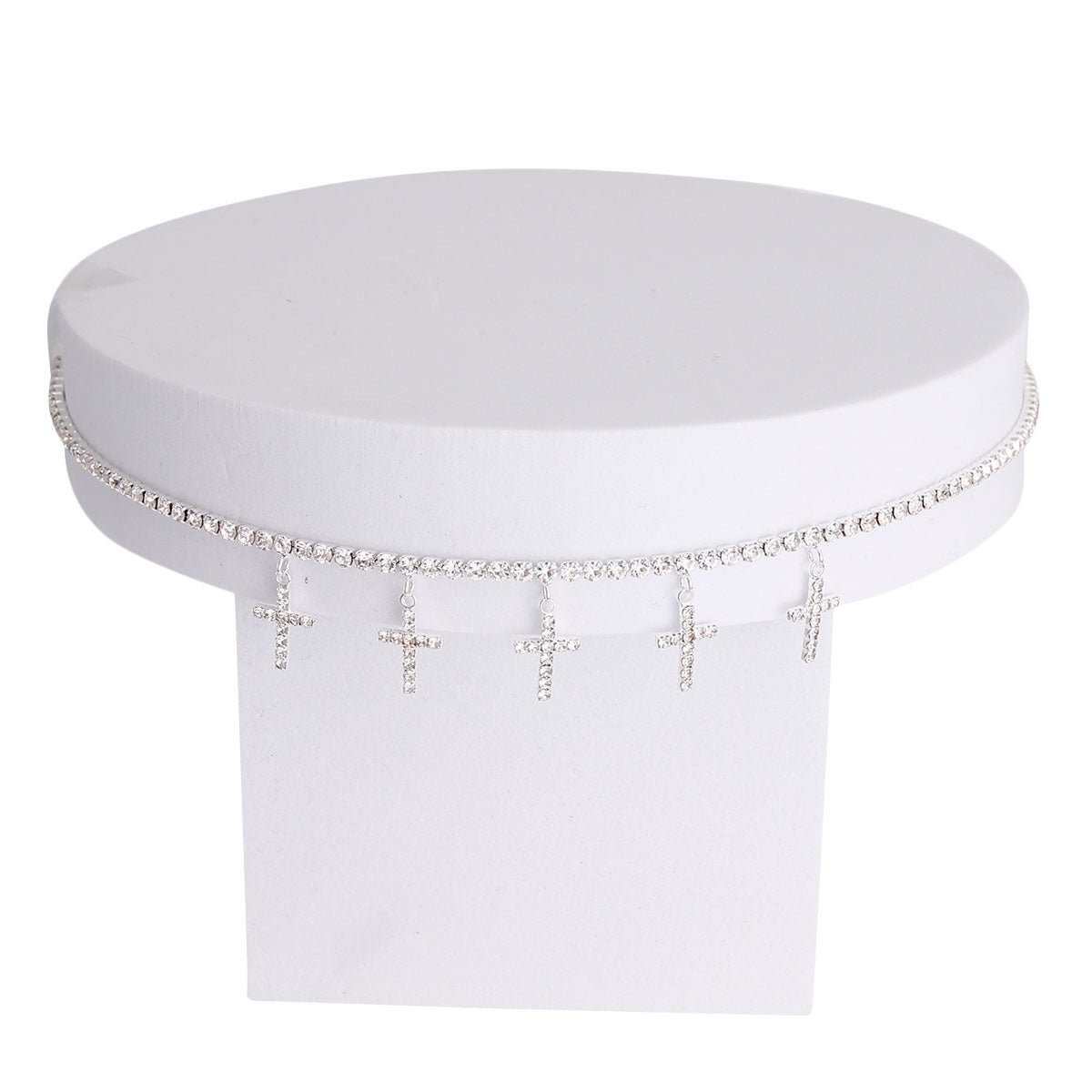 Silver  Rhinestone Cross Charm Choker