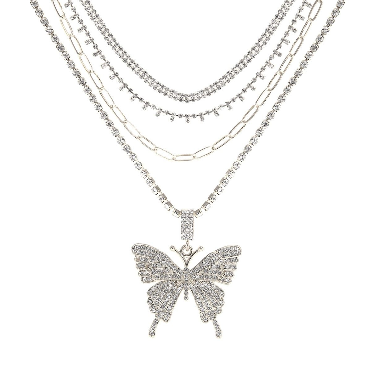 Silver 4 Pcs Butterfly Choker Set