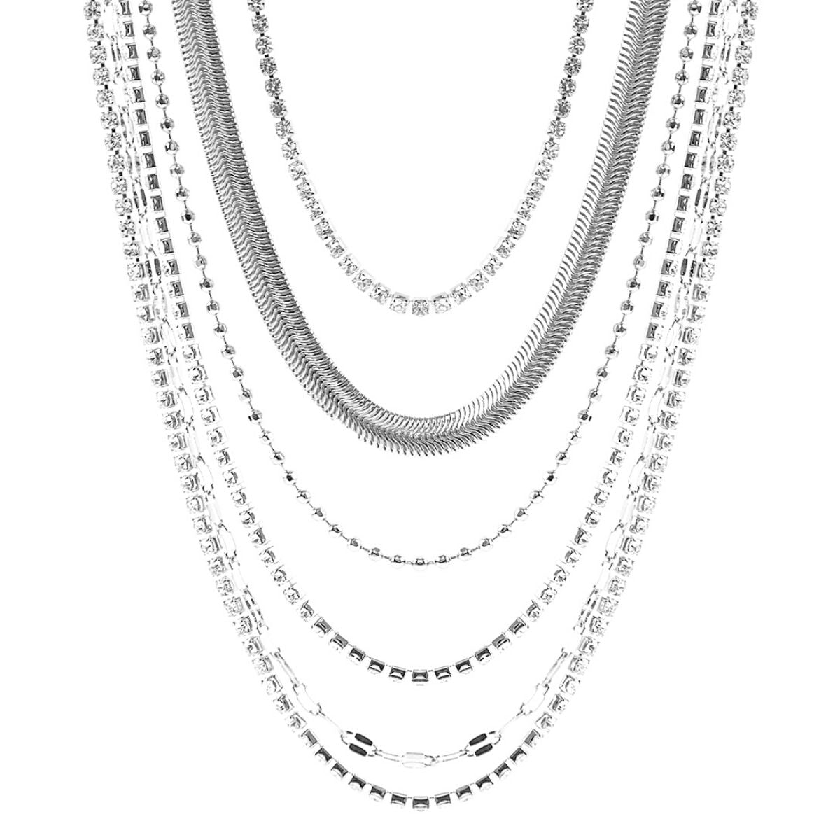 Silver Multi Rhinestone Chain Necklace