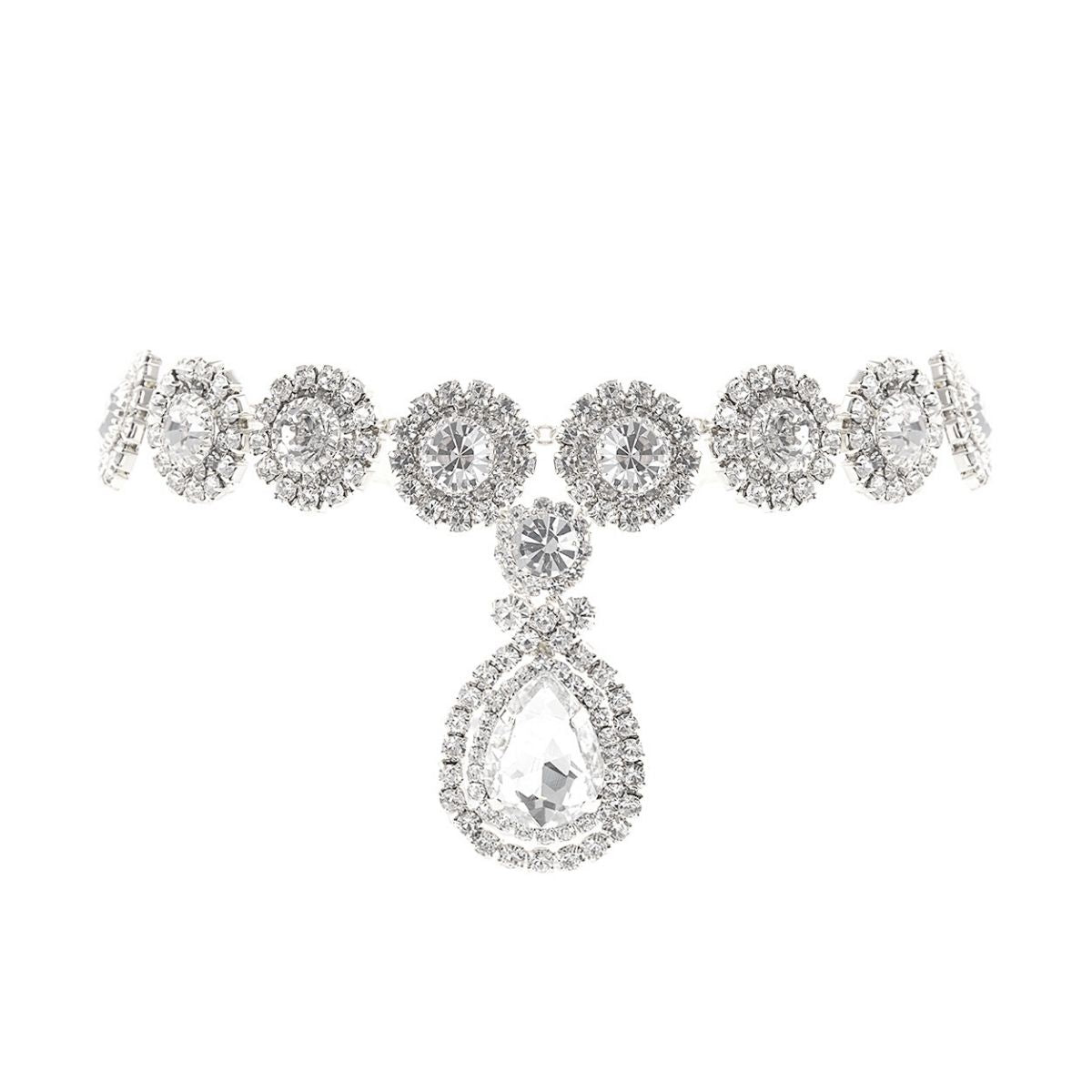 Silver  Halo Teardrop Rhinestone Choker