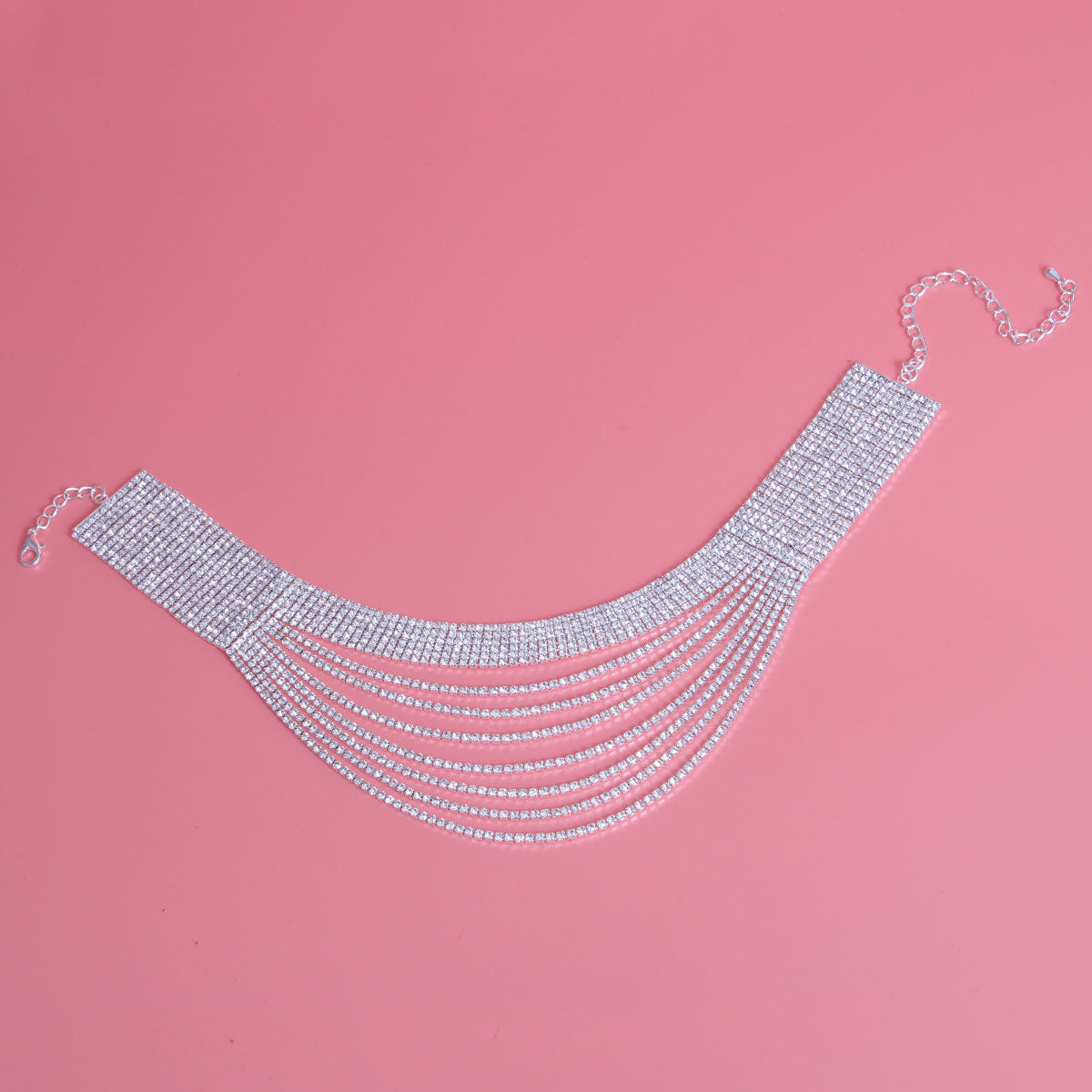 Silver 13 Line Draped Rhinestone Choker