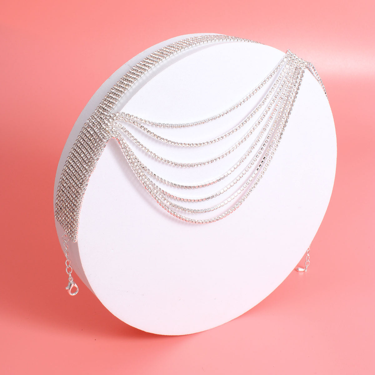 Silver 13 Line Draped Rhinestone Choker