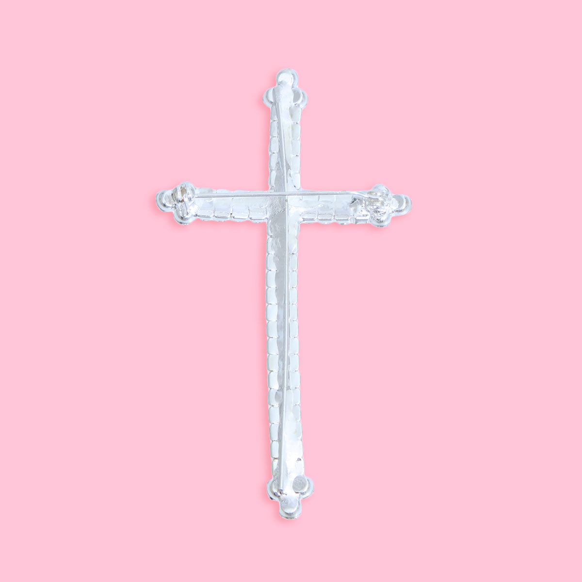 Silver Budded Rhinestone Cross Brooch