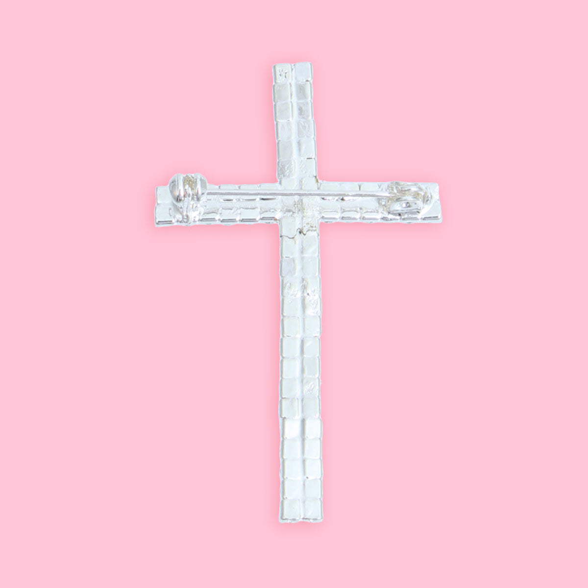 Silver 3 Line Rhinestone Cross Brooch