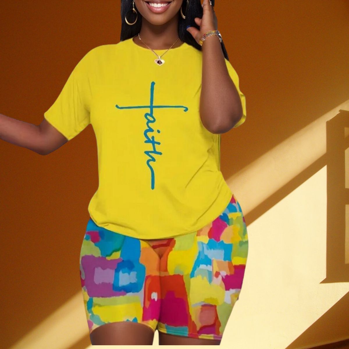 Yellow 4XL Faith Shorts Set