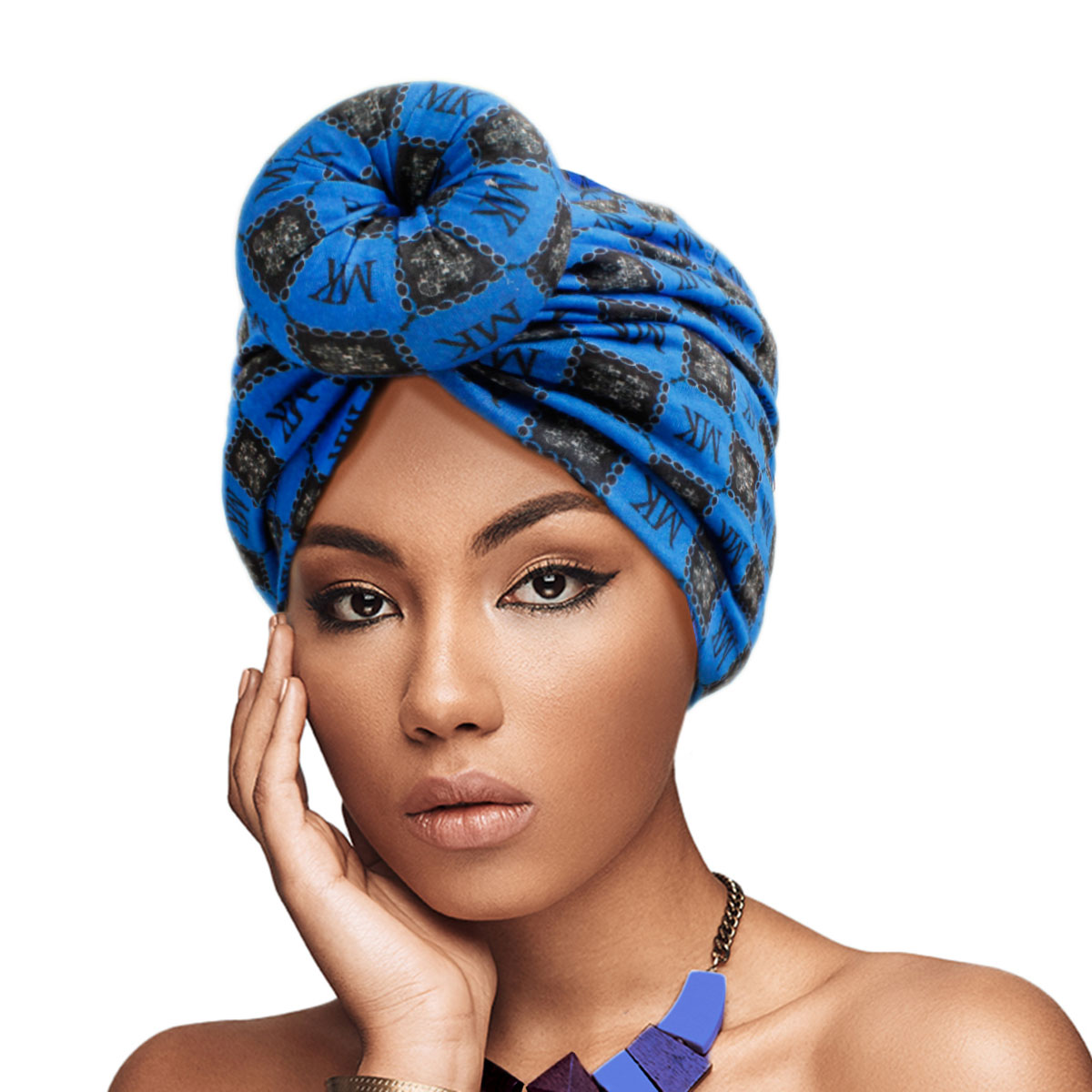 Blue MK Donut Knot Turban