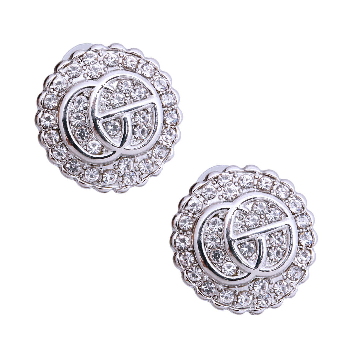 Silver Rhinestone Dotted Round GG Studs
