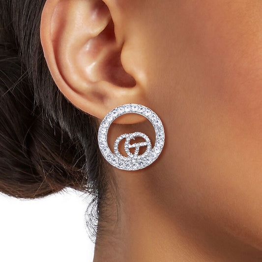 Silver Rhinestone Circle GG Studs